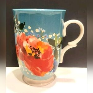 Pioneer Woman Teal Floral "Melody " Stoneware 18 Oz  Mug Pre-owned